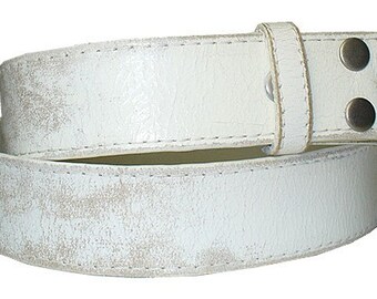 White Distressed Leather Belt Strap - Snap On Removable 1.5" 38mm -Men Women- 30 32 33 34 35 36 37 38 39 40 41 42 44 -20+ OTHER STYLES AVAIL