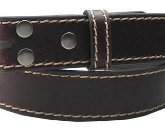 Dark Brown Leather Belt Strap Snap On Removable - Contrasting Stitches -Mens Womens - 37 38 39 40 41 42 43 44 45 46 -20+ OTHER STYLES AVAIL
