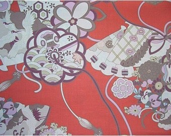 2252 - Japanese Kimono Crane Floral Cotton Fabric - 58 Inch (Width) x 1/2 Yard (Length)