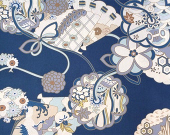 2947 - Japanese Kimono Crane Floral Cotton Fabric - 58 Inch (Width) x 1/2 Yard (Length)