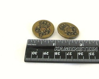 Buttons, Vintage, brass, crown, fleur de lis, C, destash