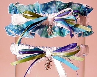 wedding garter set Hippie Tie dye DEAD HEAD garter set combo 2 Grateful Dead inspired something blue