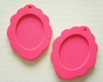 Clearance SALE 2 pcs Big Glossy Cameo Setting Frame Charm (49mm63mm) Dark Pink DR339