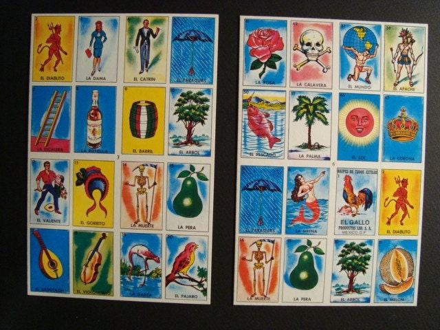 SET OF 2 VINTAGE SPANISH BINGO CARDS FOR COLLAGE by iowajewel