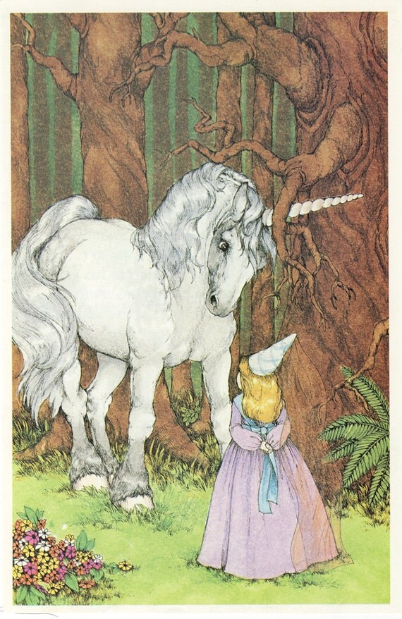 Vintage Illustration Unicorn and Princess by thevintagemode