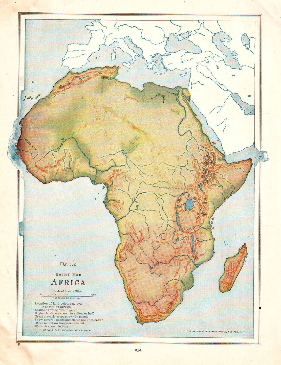 Vintage Ephemera Relief Map Of Africa 5836