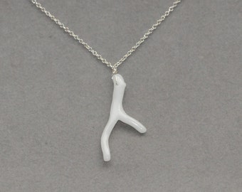 Necklace with White Coral Branch on Sterling Silver Chain