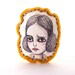 Pillow Pin, wearable Art Brooch, yellow felt, printed cotton, Isabelle