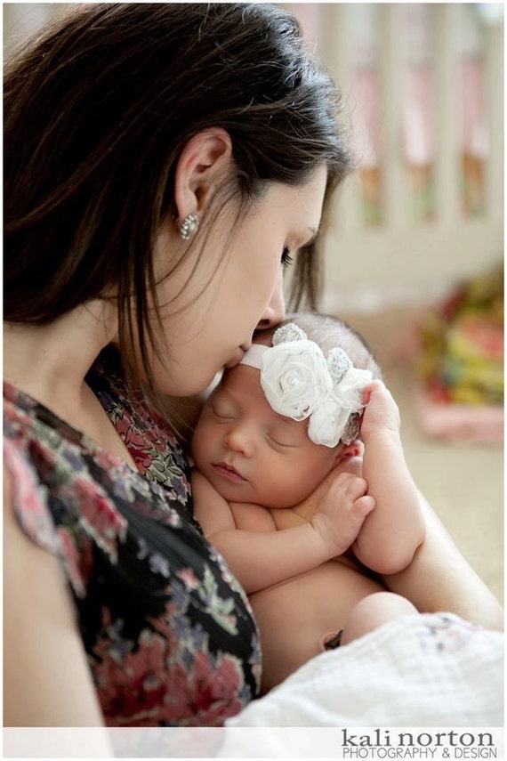 Newborn Headband White Christening Headband Baby Girl