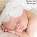 Baptism Baby Headband- Baby Feather Headband- Baby Special Occasion Headband - White Stretch Headband- Baby Photo Prop (FF)