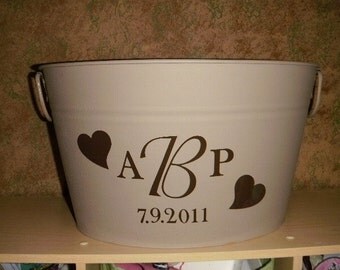 Large Metal Bucket personalized with Hearts