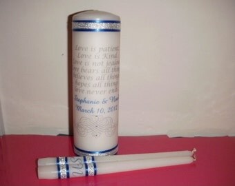 Personalized Unity Candle Set Love is Patient with gems