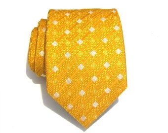 Mens Tie Gold and White Mens Silk Necktie