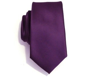 Necktie for Men, Purple Skinny Silk Tie With Matching Pocket Square Option