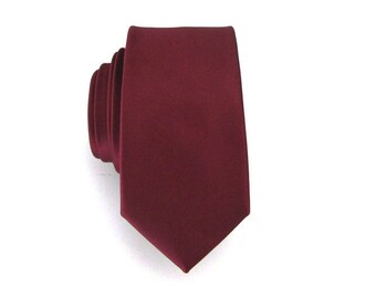 Mens Tie - Dark Maroon Burgundy Skinny Silk Tie