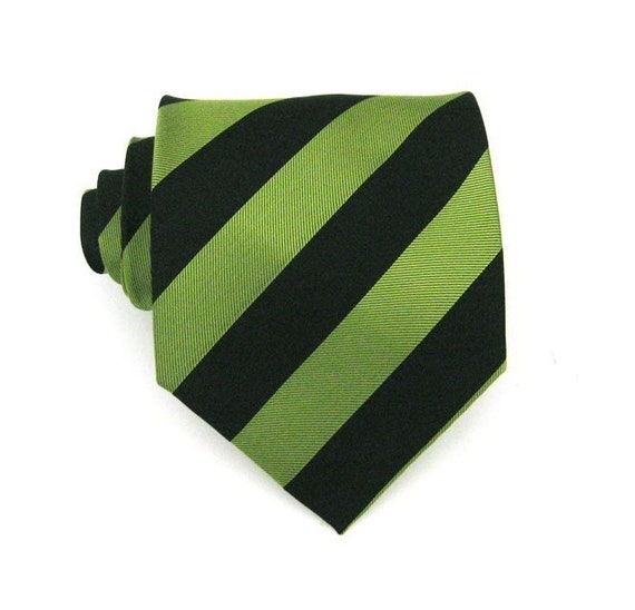 Mens Necktie Black and Green Stripe Silk Tie by TieObsessed