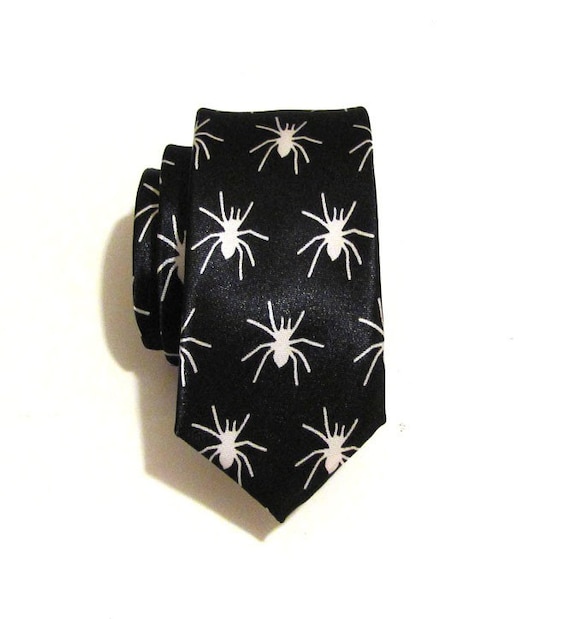 Necktie Black and White Spider Skinny Mens Tie