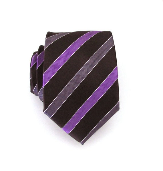Mens Tie Brown Purple and Gray Stripe Silk Men's by TieObsessed
