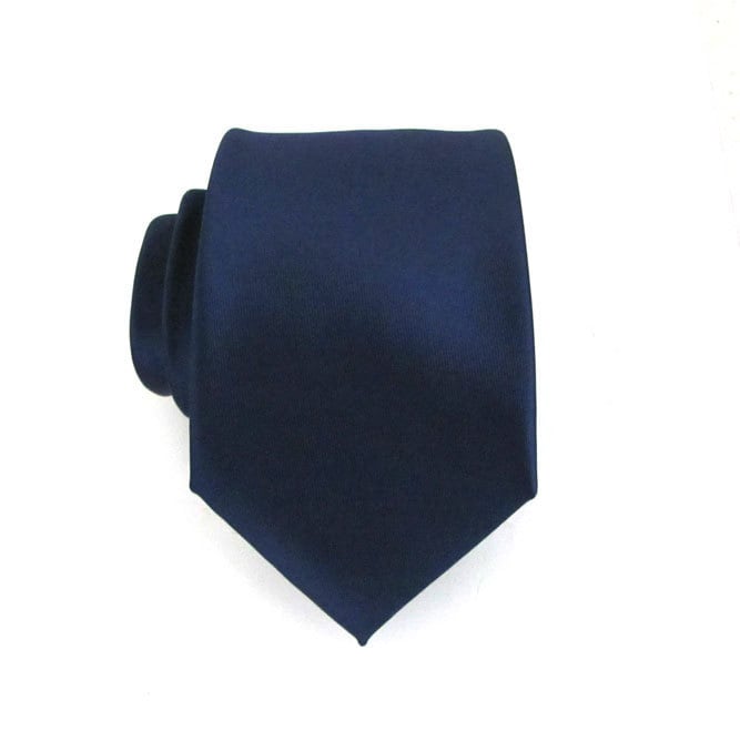 Mens Tie. Dark Navy Blue Silk Necktie With Matching Pocket