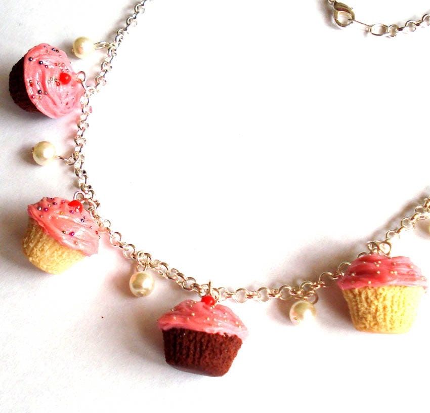 Items similar to Cupcake Necklace Homemade Cupcake Charm Necklace
