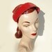 Vintage Hat 50s Red Pink Velour Lucy Beaded Pearl Velvet Cap