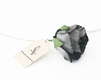 Set of 6 or 12 Large Gray Black Millinery paper roses