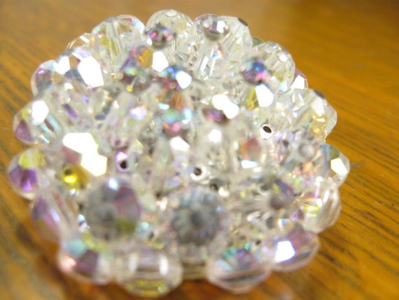 Aurora Borealis Crystal Rhinestone Bead 50s Brooch Pin