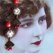 Confetti Earrings - Vintage Inspired Jewelry - Floral earrings with vintage cabochon red beads and brass fans (SD0089)