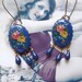 Long Blue Earrings Flower Decals - Navy Blue Earrings Royal Vintage Style Jewelry - Roses Earrings - Faience Earrings (SD0175)