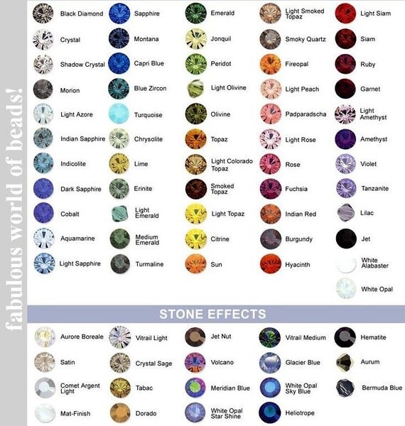 Items Similar To Swarovski Beads Stone Pendant Size And Color Chart