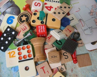 Vintage Game Pieces 60 Plus Mixed Media, repurpose, reuse, altered art
