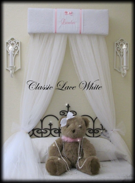 Bed Canopy Crown Topper Upholstered Shabby Chic White Lace
