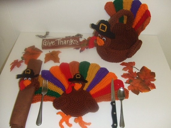 Crochet Pattern Thanksgiving Turkey Placemats