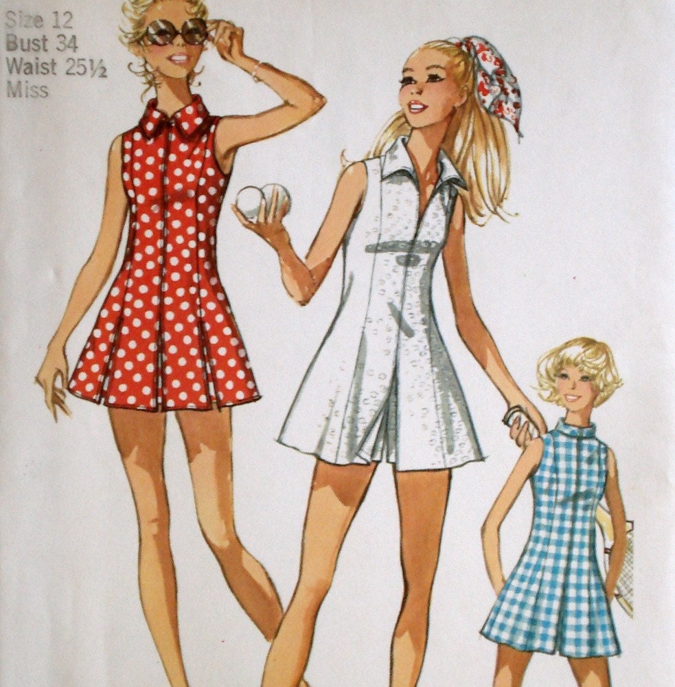 1971 Vintage Tennis Dress Pattern Simplicity 9406 Bust 34 9377