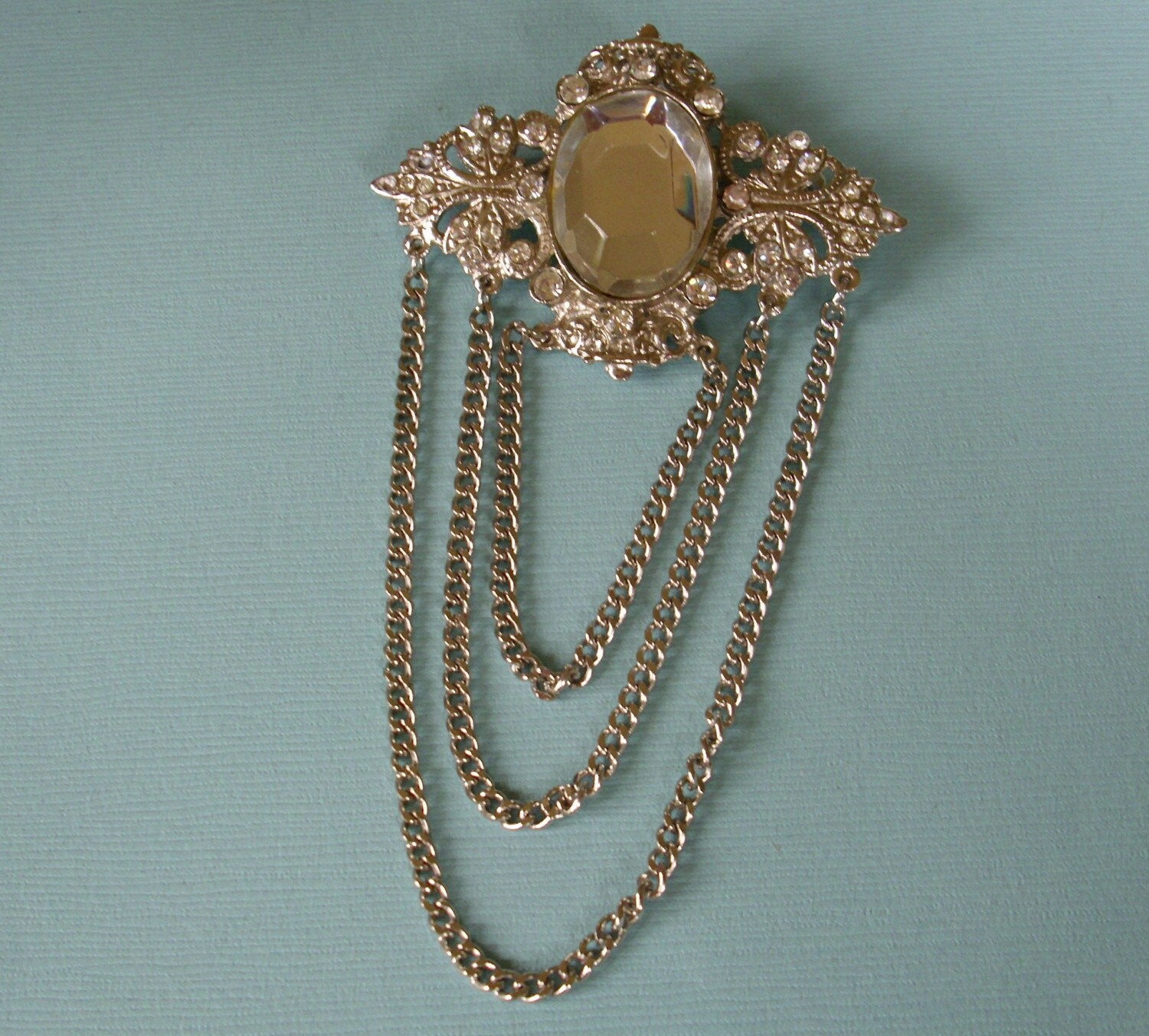 Rhinestone & Chains Brooch Vintage Haute Juice