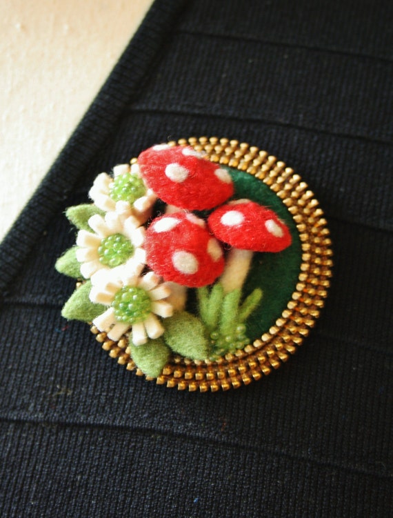 Woodland mushroom brooch. by woollyfabulous on Etsy