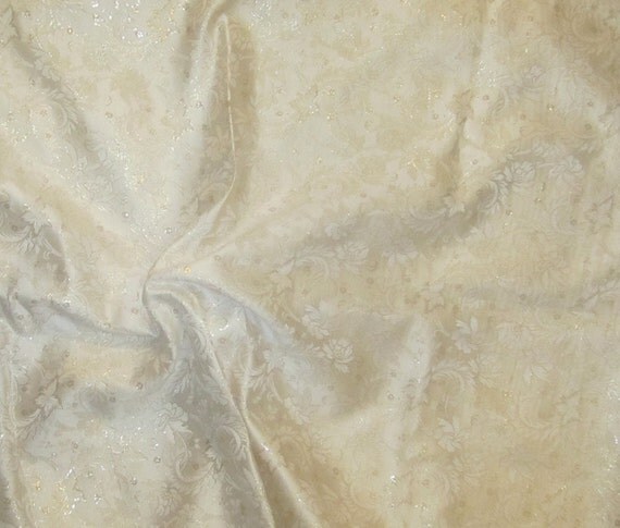Ivory & Gold Floral Damask Silk Brocade Fabric 1/3 Yard