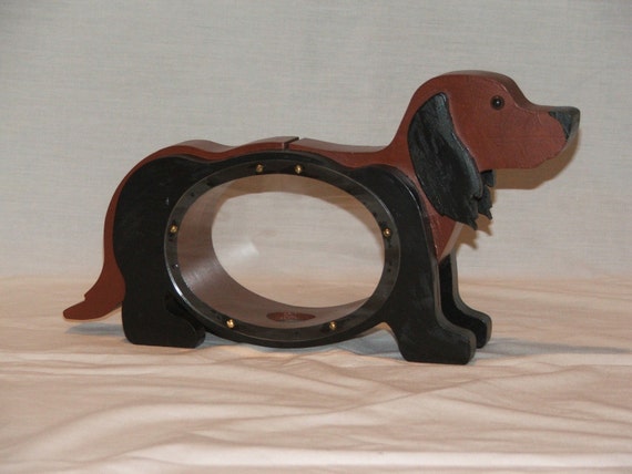 Wood Piggy Bank Dog Dachshund