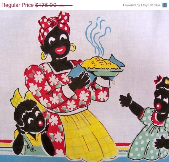 Download SALE Vintage BLACK AMERICANA Tablecloth Mammy Pies