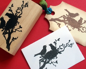 Birds and Nest Silhouette Rubber Stamp Photopolymer - Handmade by BlossomStamps