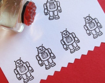 Tiny Robot Rubber Stamp Photopolymer - Handmade by BlossomStamps