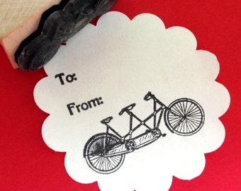 Tandem Bicycle Bike Rubber Stamp Sz. Small - Handmade by BlossomStamps