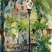 Watercolor and Ink Painting of a City Park - Eye Contact - Original Landscape Painting