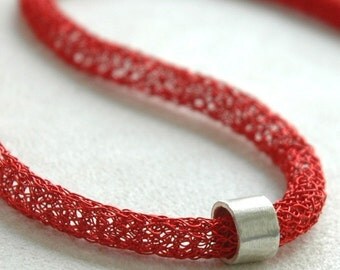 Long necklace , red chic tube necklace , long necklaces collection , wire crochet red necklace , handmade jewelry