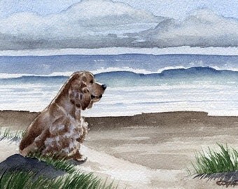 Cocker Spaniel Art Print "COCKER SPANIEL At The BEACH" Signed by Artist D J Rogers