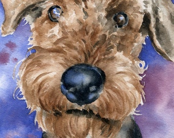 AIREDALE TERRIER Original Watercolor Painting by Artist DJ Rogers