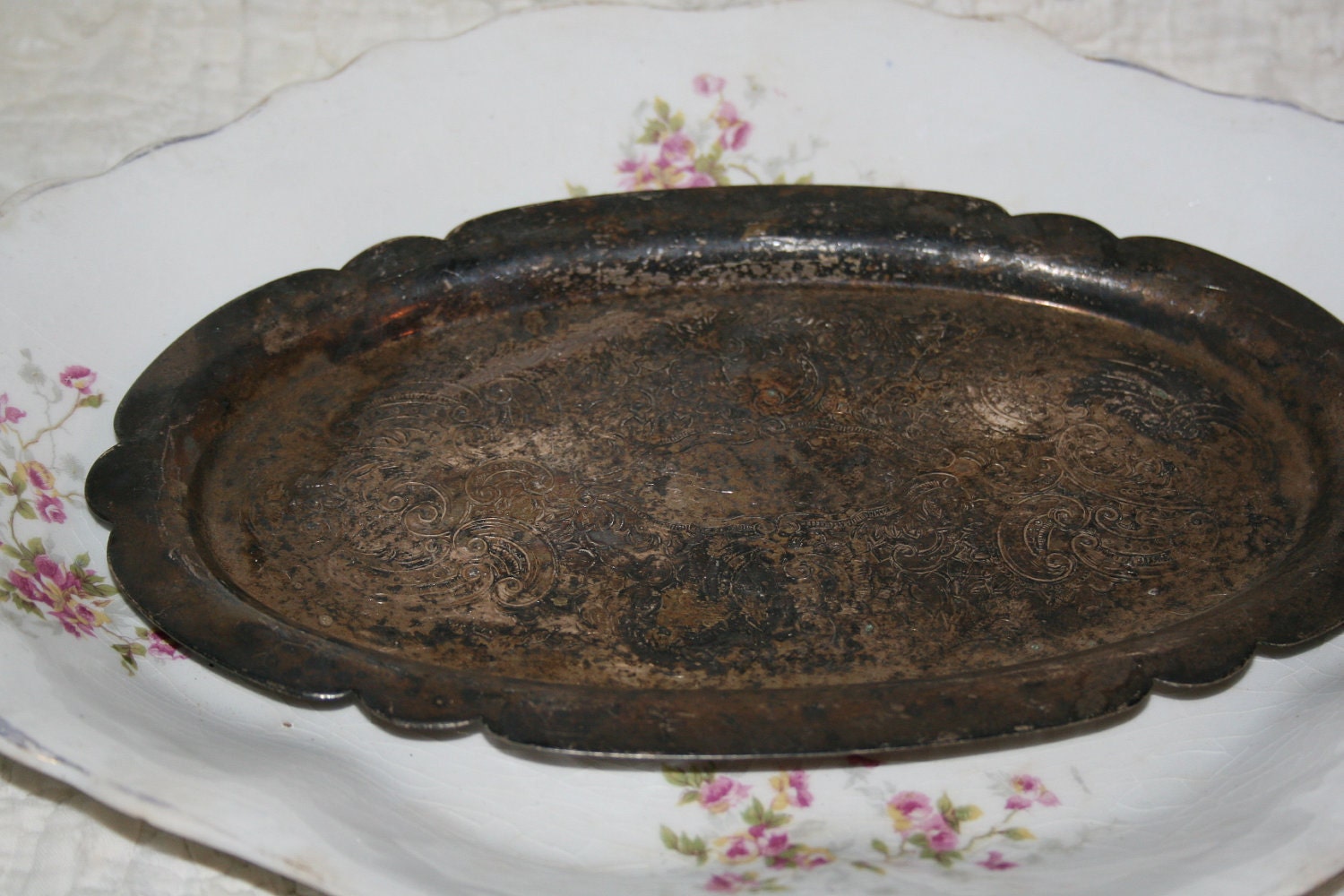 Antique Tarnished Silver plated Tray Platter