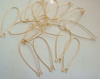 24 pieces of Large Gold Plated Stainless Steel Kidney Ear Wires - 47x21 mm