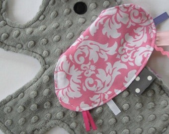 Chloe Pink Damask Elephant Shaped Sensory Security Lovey - MADE TO ORDER