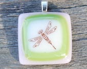 SALE Dragonfly Fused Glass Pendant Handmade Dragonfly Jewelry